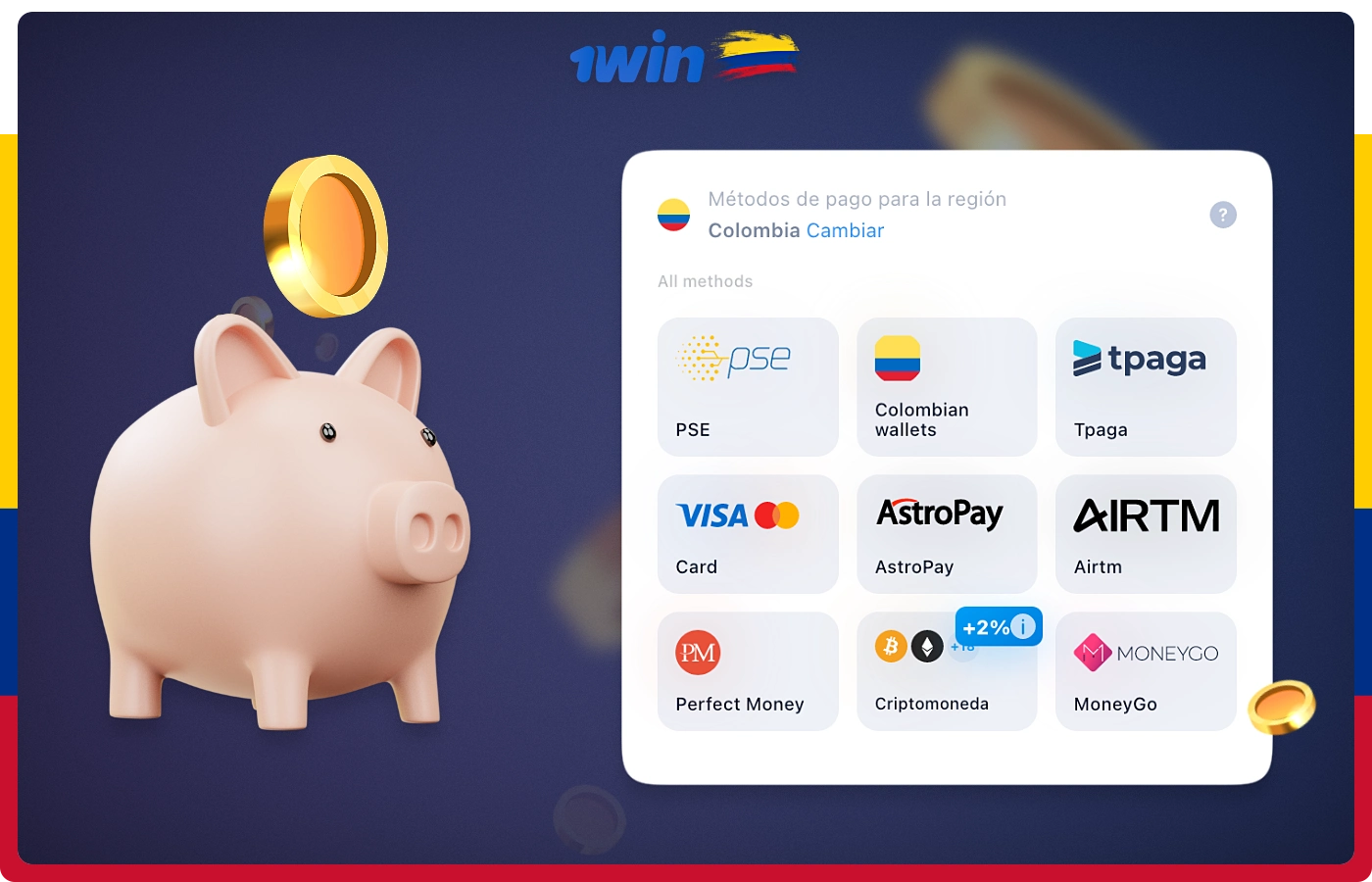 Puede recargar su cuenta 1win desde Colombia utilizando uno de los siguientes métodos de pago
