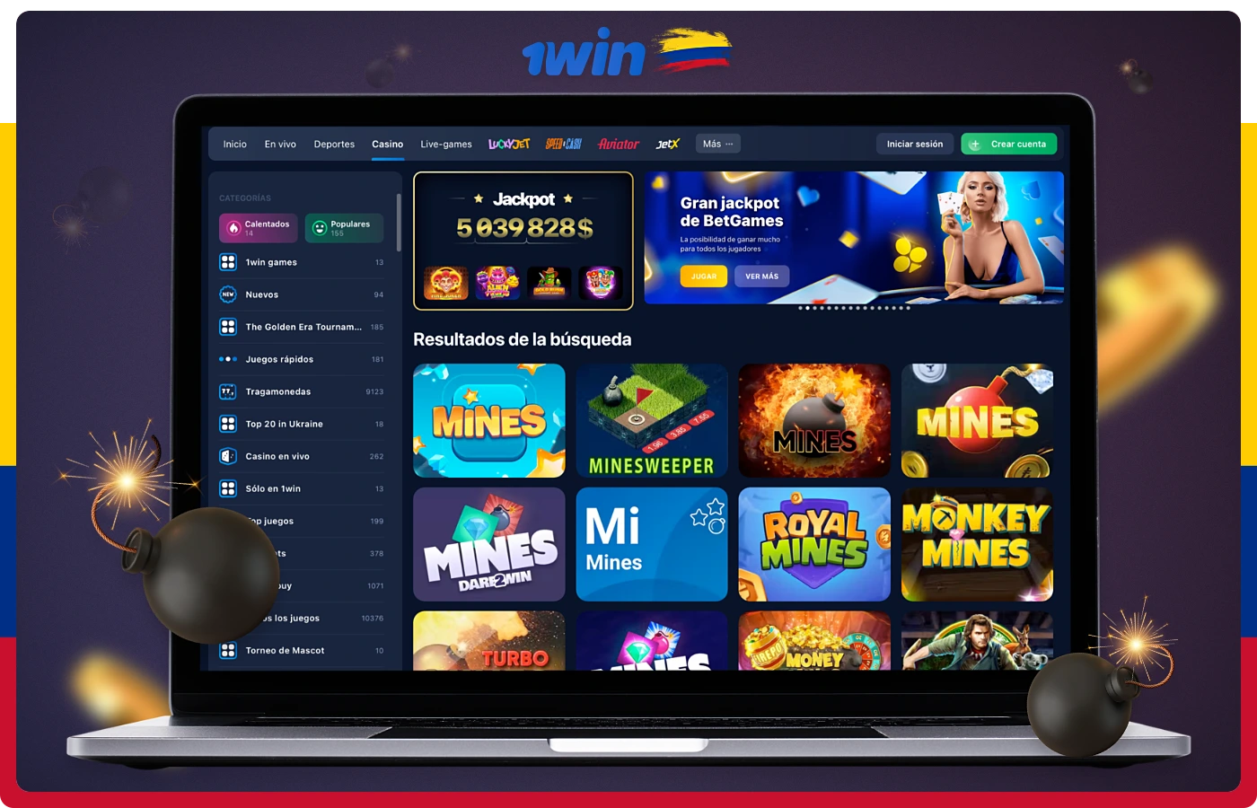 Varios juegos del género de las minas están a disposición de los usuarios colombianos en la plataforma 1win