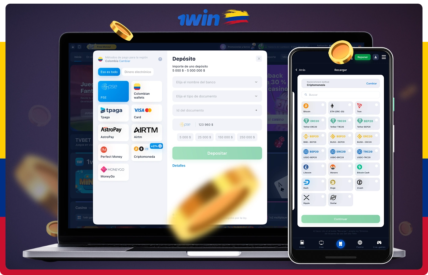 Los usuarios colombianos de 1win disponen de varias opciones de depósito