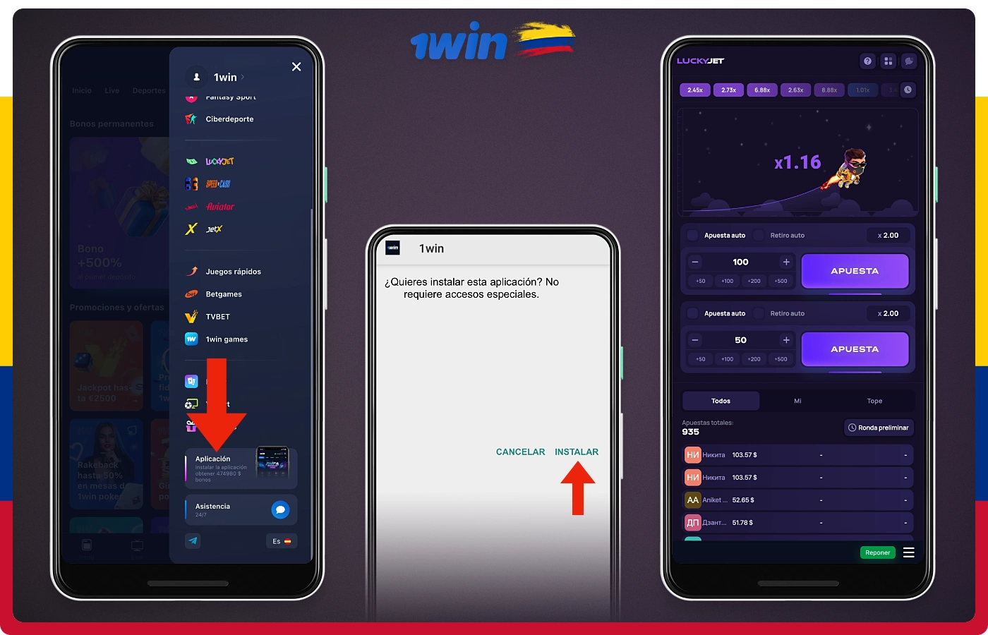 Para jugar a Lucky Jet en tu smartphone, sólo tienes que descargarte la aplicación móvil de 1win, disponible tanto para Android como para iOS