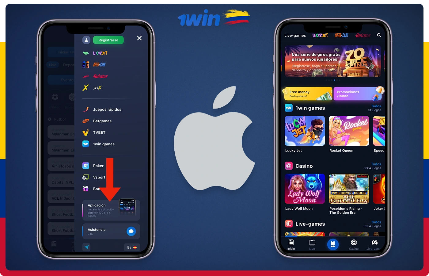 La app de 1win para iPhone y iPad puede ser descargada e instalada por los usuarios colombianos desde la página oficial de la plataforma
