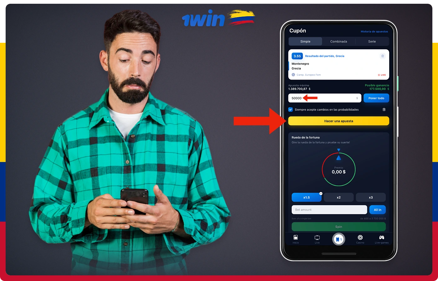 Para realizar una apuesta en la aplicación 1win, los usuarios de Colombia deben seguir unos sencillos pasos
