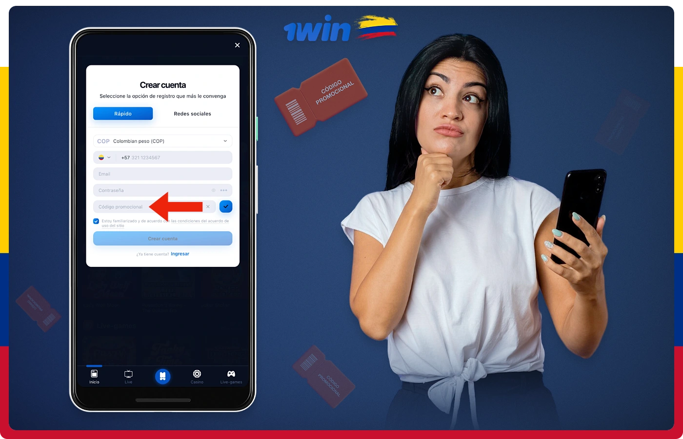 Los usuarios de móviles 1win de Colombia pueden utilizar el código promocional en la aplicación para móviles Android e iOS