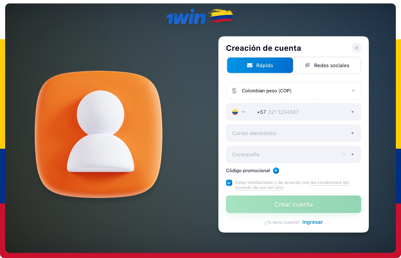Los usuarios de 1win en Colombia pueden crear una cuenta utilizando uno de los siguientes métodos