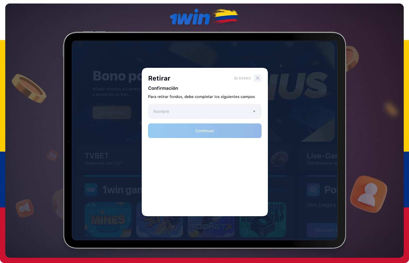 Los usuarios colombianos de 1win deben verificar su cuenta antes de poder retirar dinero