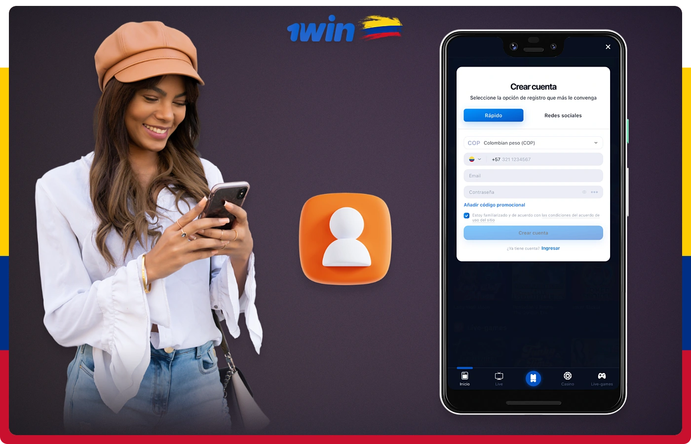 El registro en la app 1win es obligatorio para todos los usuarios de Colombia que quieran apostar y jugar a juegos de casino por dinero real