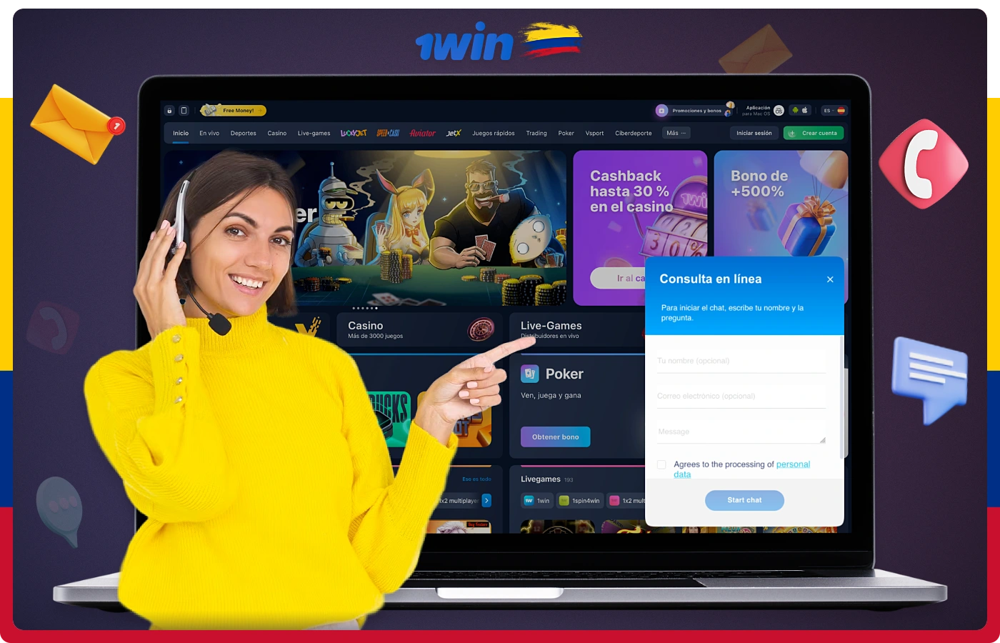 El soporte de 1win puede ser contactado por los usuarios colombianos utilizando una de las siguientes opciones de contacto