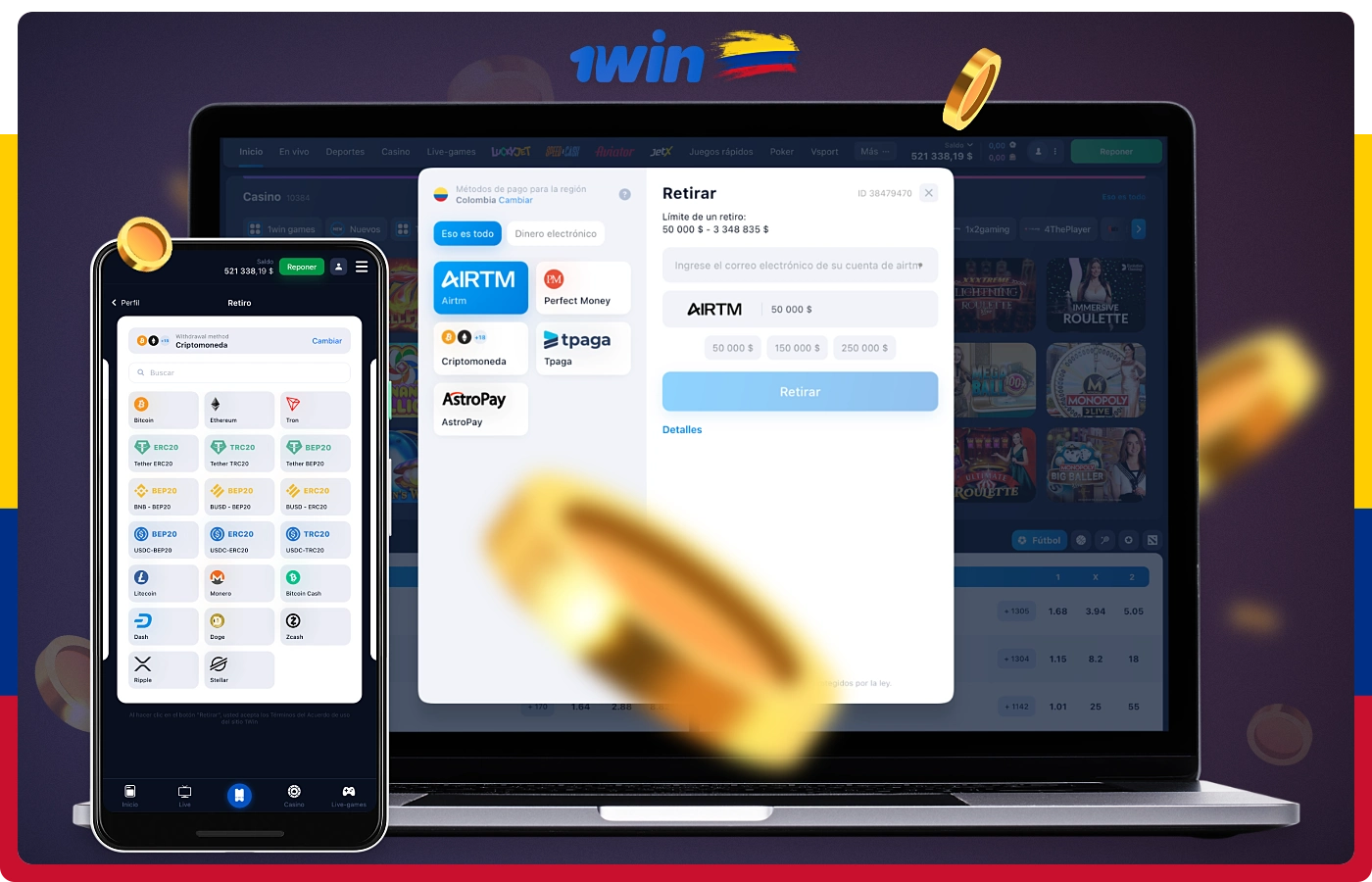 Para mayor comodidad de los usuarios de 1win Colombia, existen varias opciones de retirada de fondos