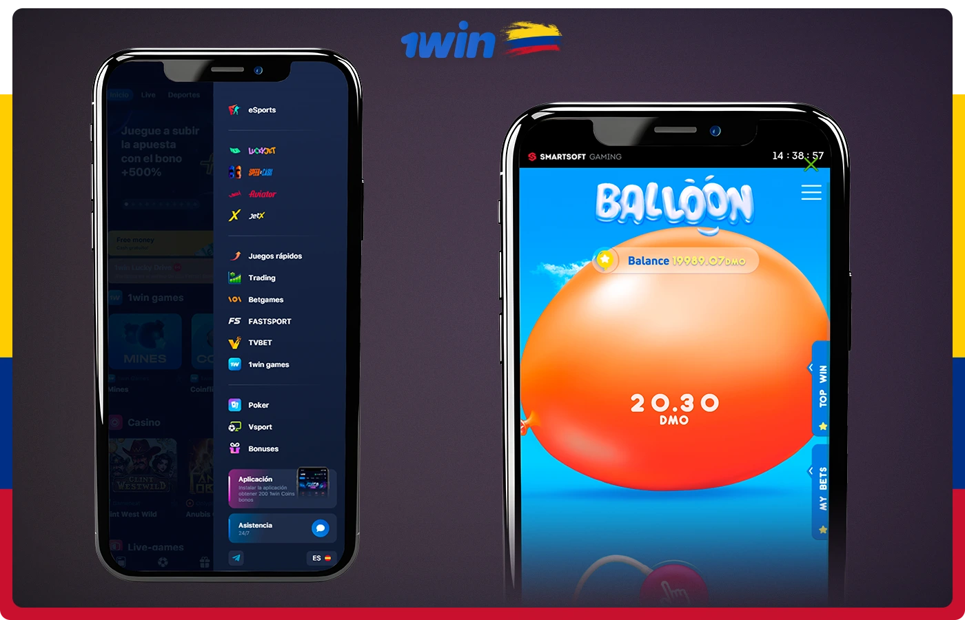 Los colombinos pueden jugar a Balloon en Android o iOS descargándose gratis la app oficial de 1win