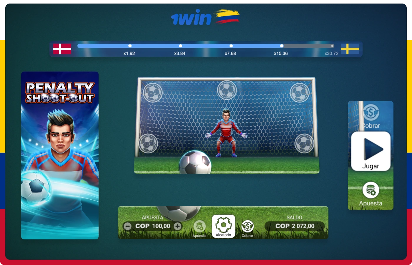 Penalty Shoot Out en 1win tiene una interfaz sencilla e intuitiva