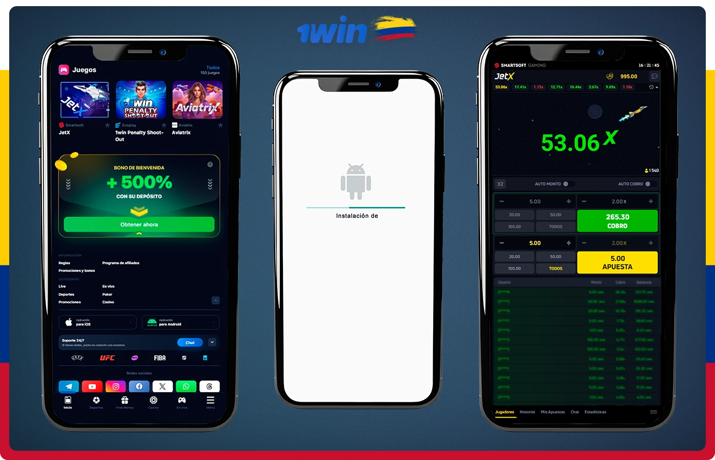 Los colombianos pueden jugar JetX 1win utilizando la aplicación móvil para iOS y Android