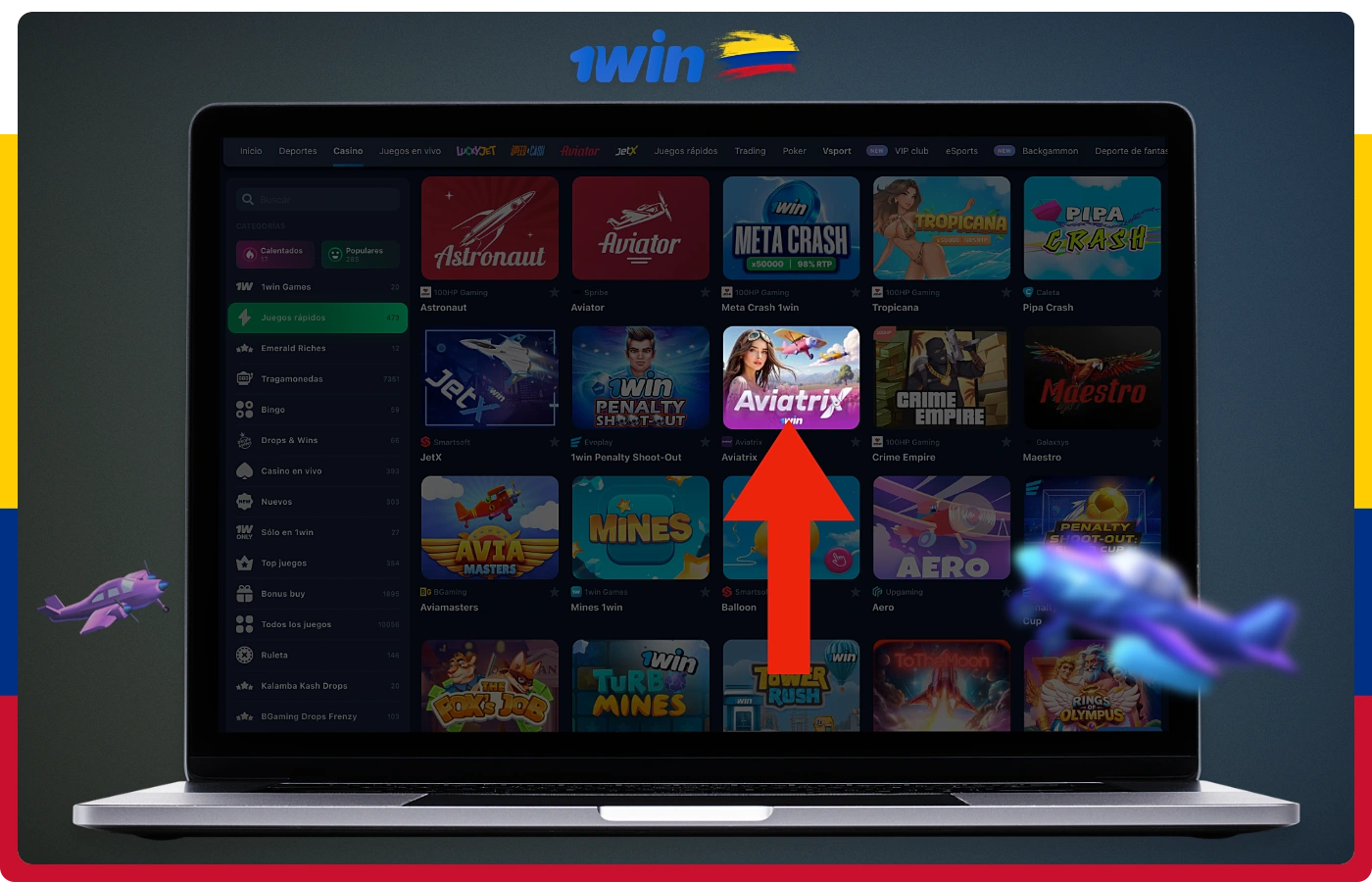 Para acceder al juego Aviatrix, los usuarios de Colombia deben registrarse en el casino en línea 1win