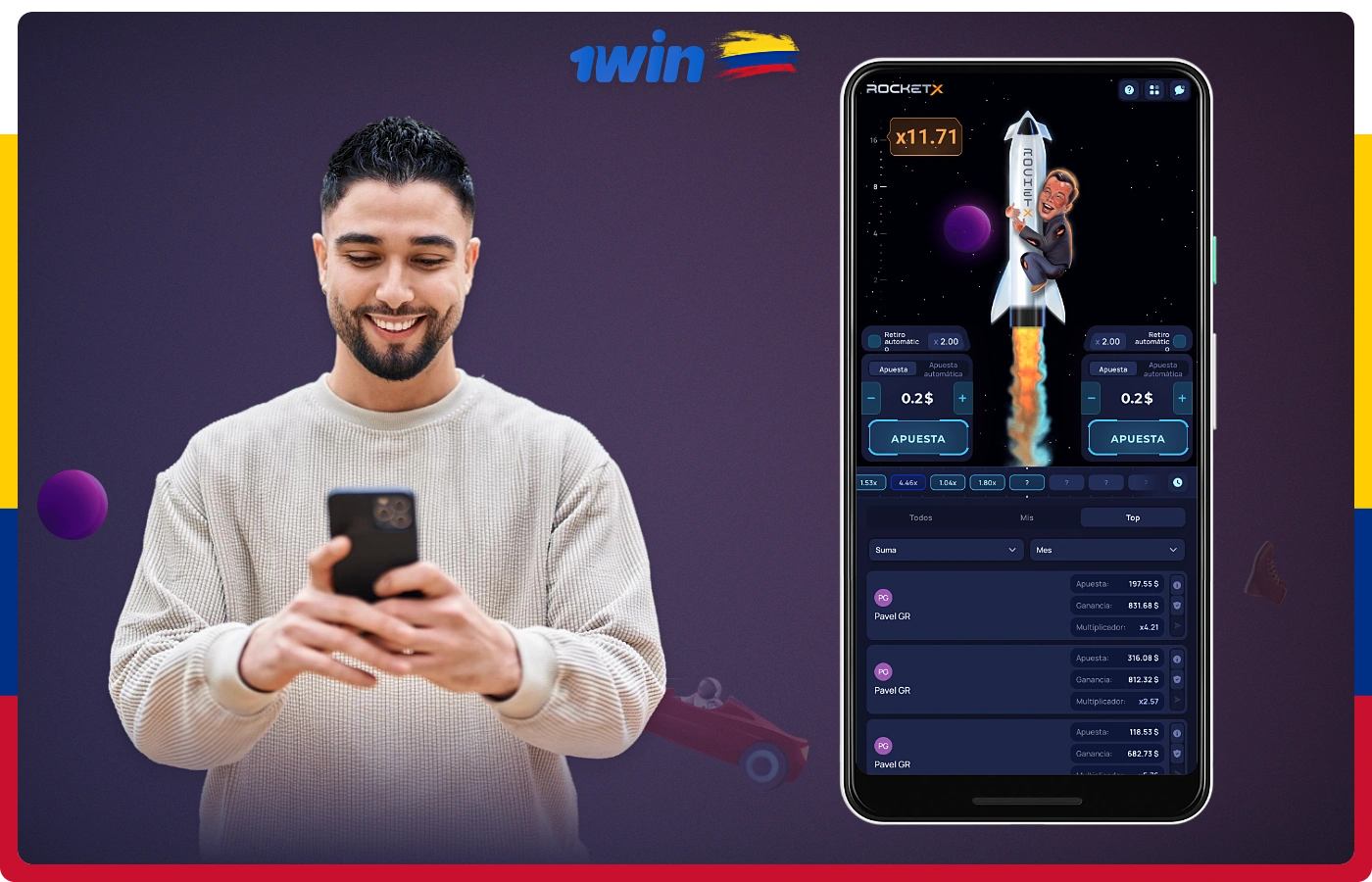 Gracias a una inteligente adaptación, los usuarios de smartphones y tabletas pueden disfrutar de 1win RocketX tanto en smartphones Android como iOS