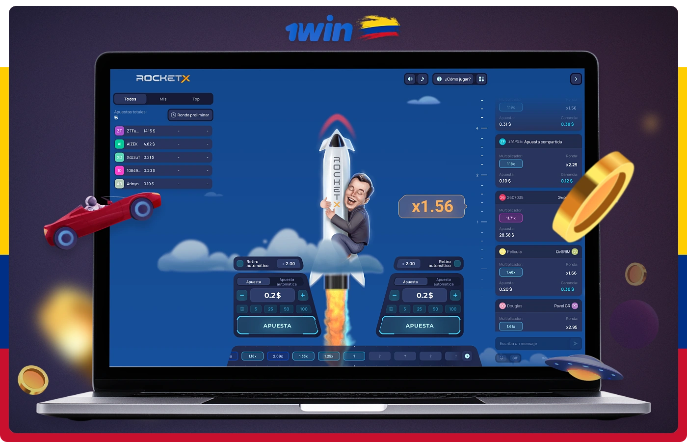 El emocionante juego en línea RocketX está disponible en 1win Casino para todos los usuarios registrados de Colombia