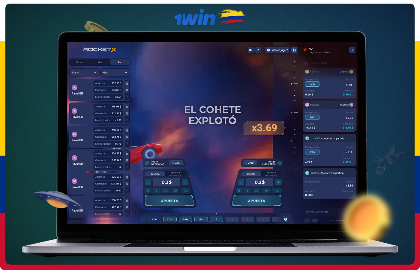RocketX tiene puntos de caída con multiplicadores variables y sin límite superior.