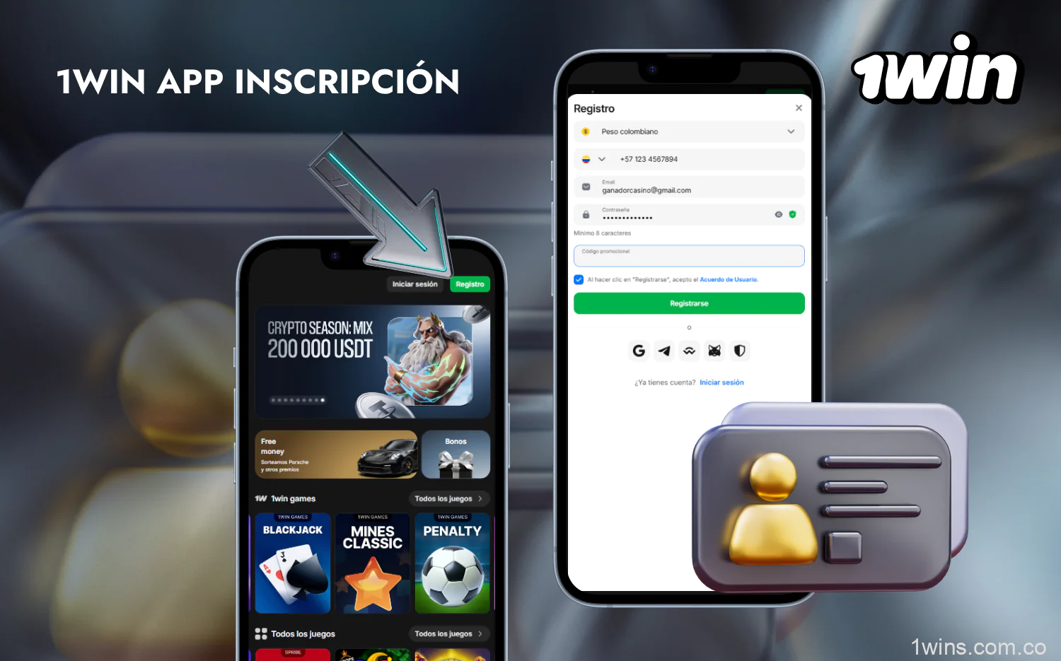 El registro en la app 1win es obligatorio para todos los usuarios de Colombia que quieran apostar y jugar a juegos de casino por dinero real