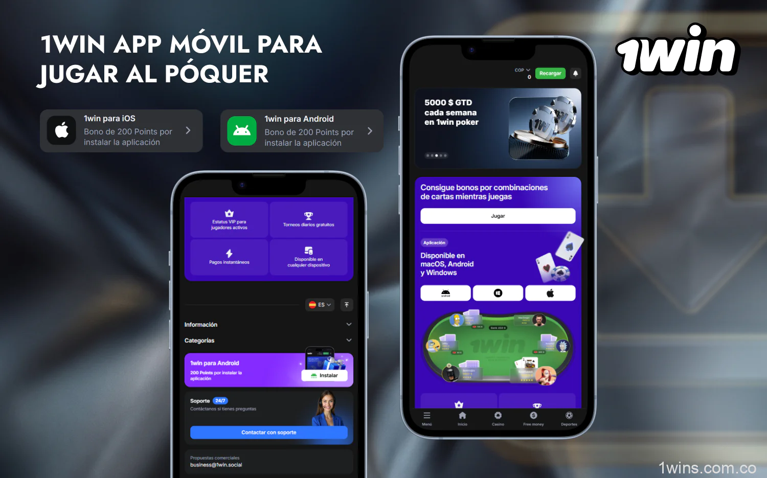 La aplicación de póquer para móviles de 1win se puede instalar gratuitamente desde el sitio web oficial