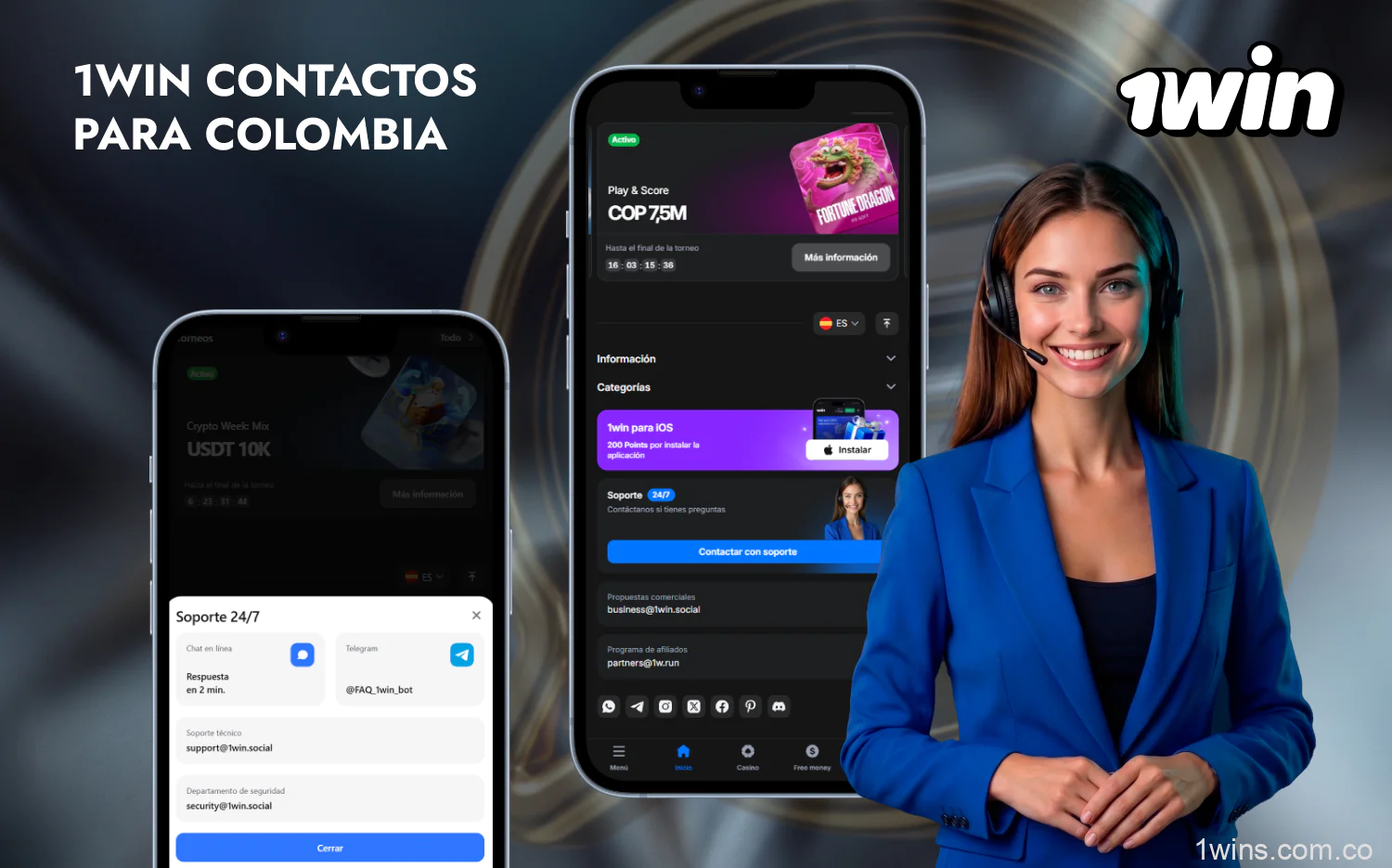 El soporte de 1win puede ser contactado por los usuarios colombianos utilizando una de las siguientes opciones de contacto