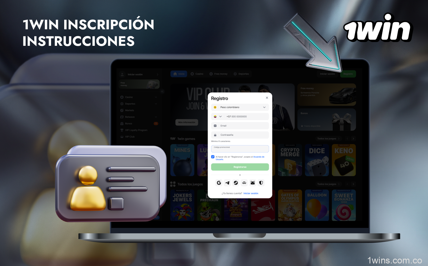 Los usuarios de 1win en Colombia pueden crear una cuenta utilizando uno de los siguientes métodos
