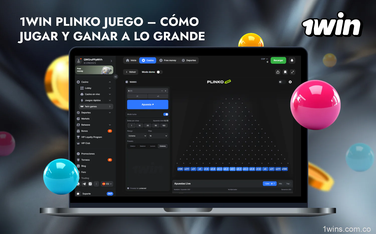 Juega al Plinko con un bono de bienvenida exclusivo en 1win Colombia