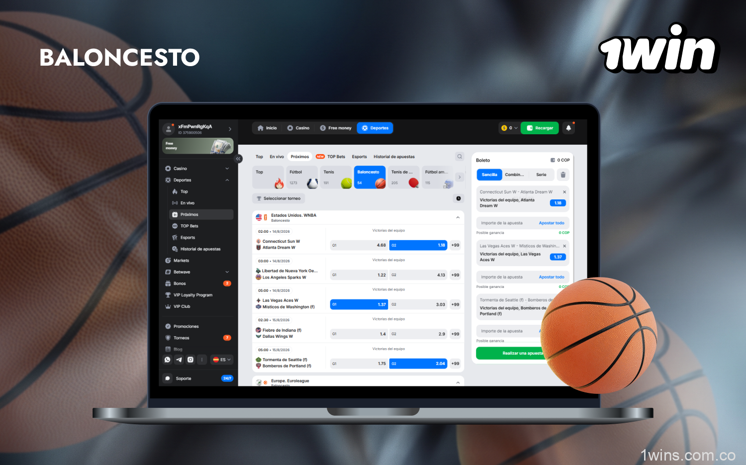 Las apuestas de baloncesto están disponibles para los usuarios colombianos en 1win, incluidas las apuestas en torneos populares