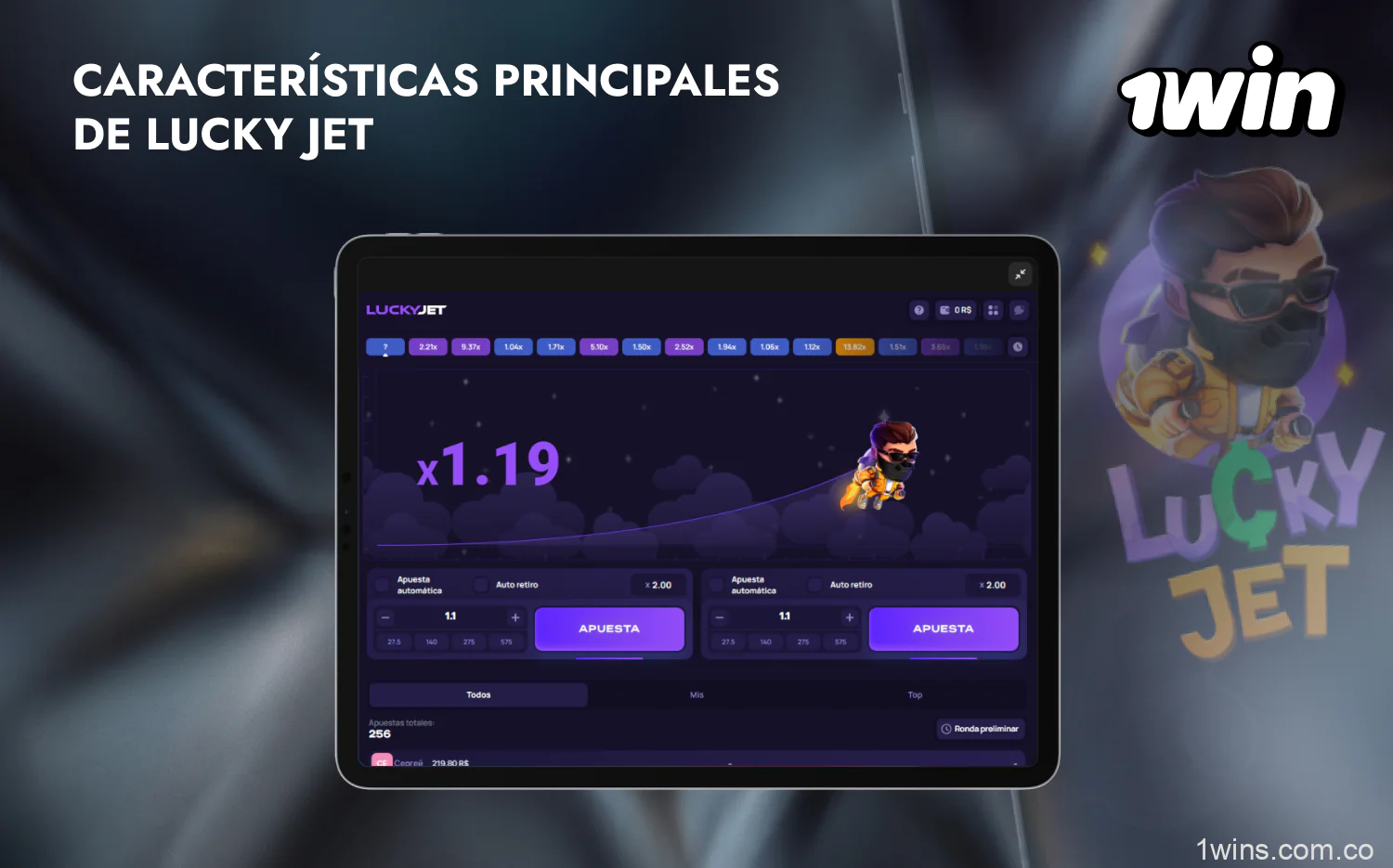 El juego Lucky Jet de 1win tiene sus características principales