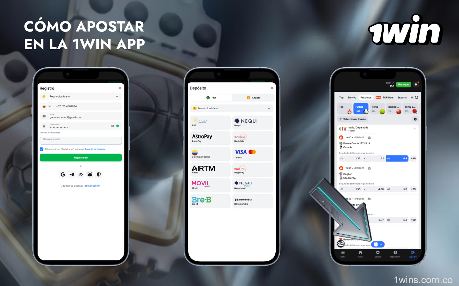 Para realizar una apuesta en la aplicación 1win, los usuarios de Colombia deben seguir unos sencillos pasos