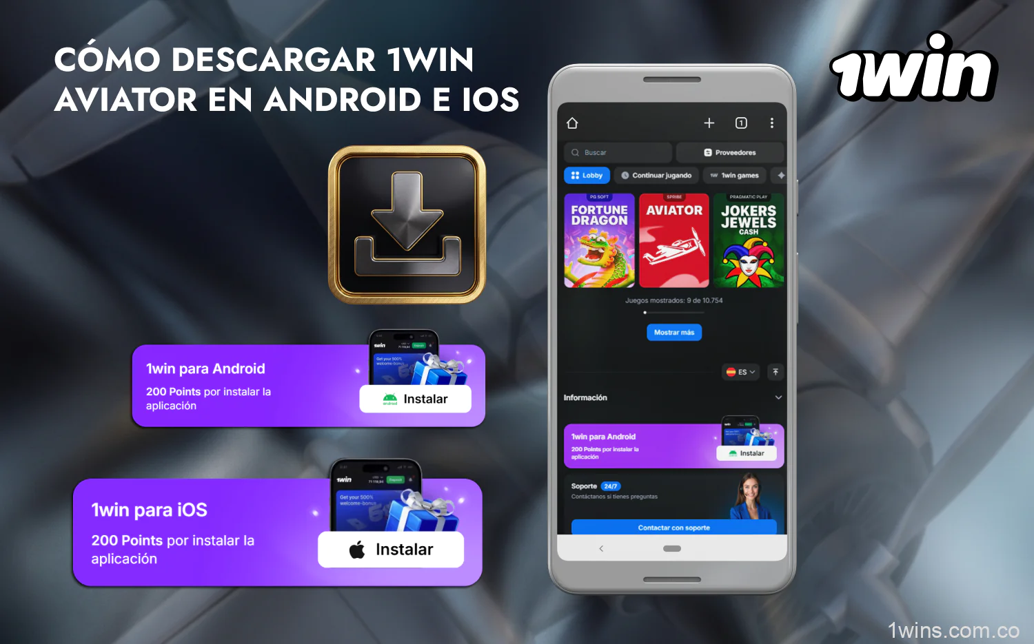 Para jugar a Aviator en Android o iOS, sólo tienes que descargar la aplicación oficial de 1win
