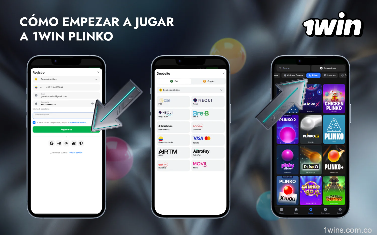 Sigue estos pasos para empezar a jugar a Plinko en 1win desde Colombia