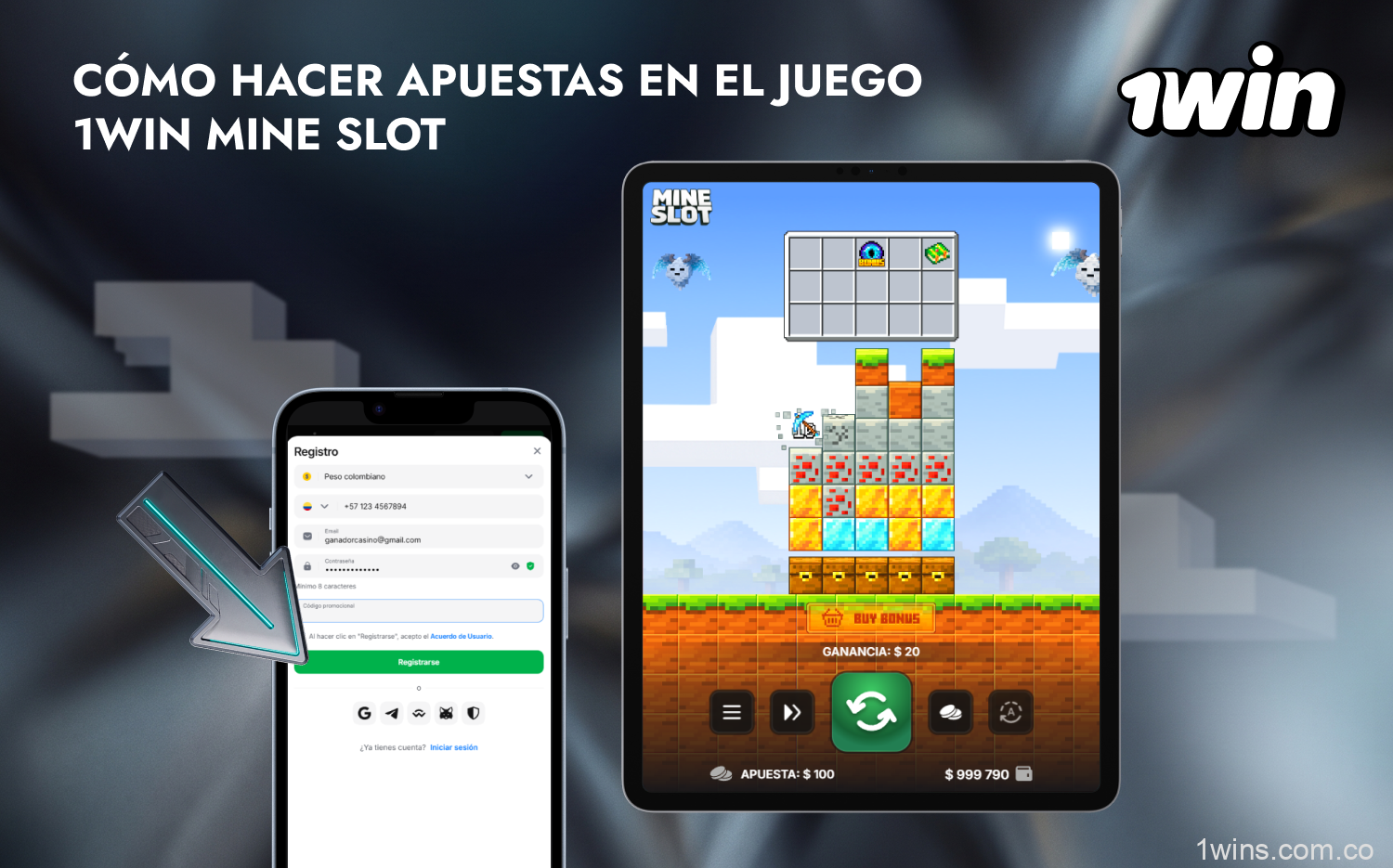 Para jugar Mine Slot en el sitio de 1win Colombia, primero crea una cuenta y realiza un depósito