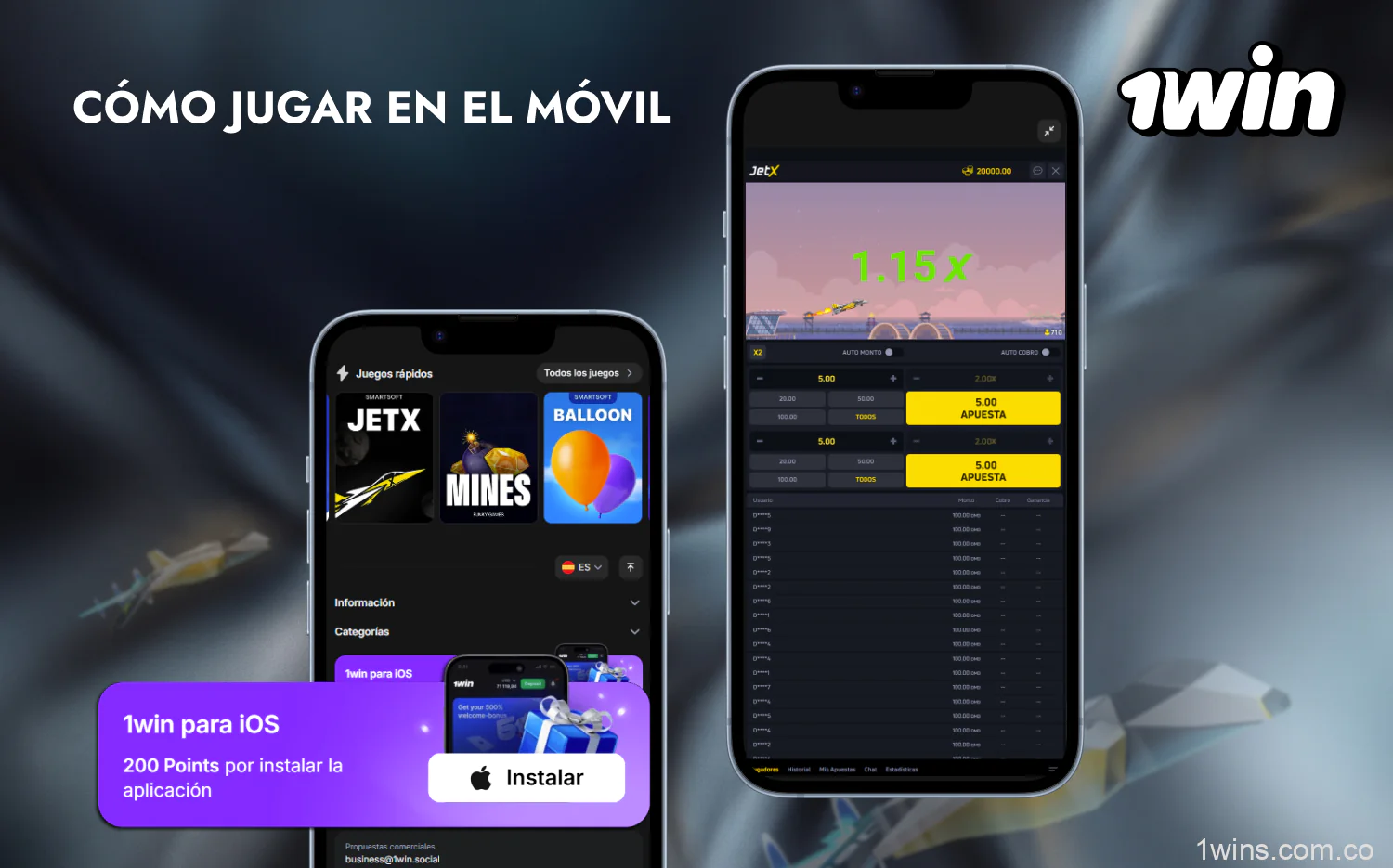 Los colombianos pueden jugar JetX 1win utilizando la aplicación móvil para iOS y Android