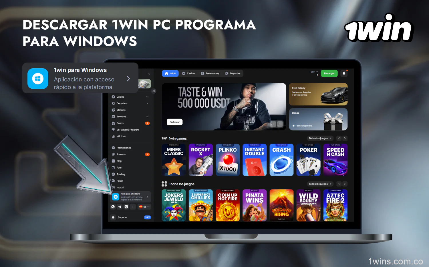 Puedes descargar 1win para Windows totalmente gratis desde el sitio web oficial