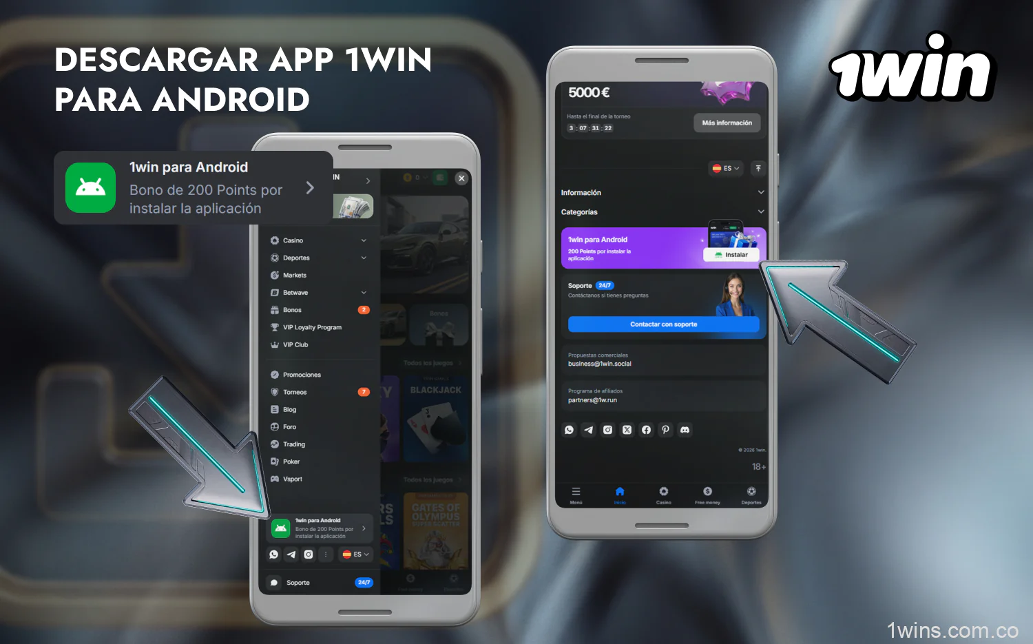 La aplicación móvil de 1win para Android puede ser descargada por los usuarios colombianos desde la web oficial