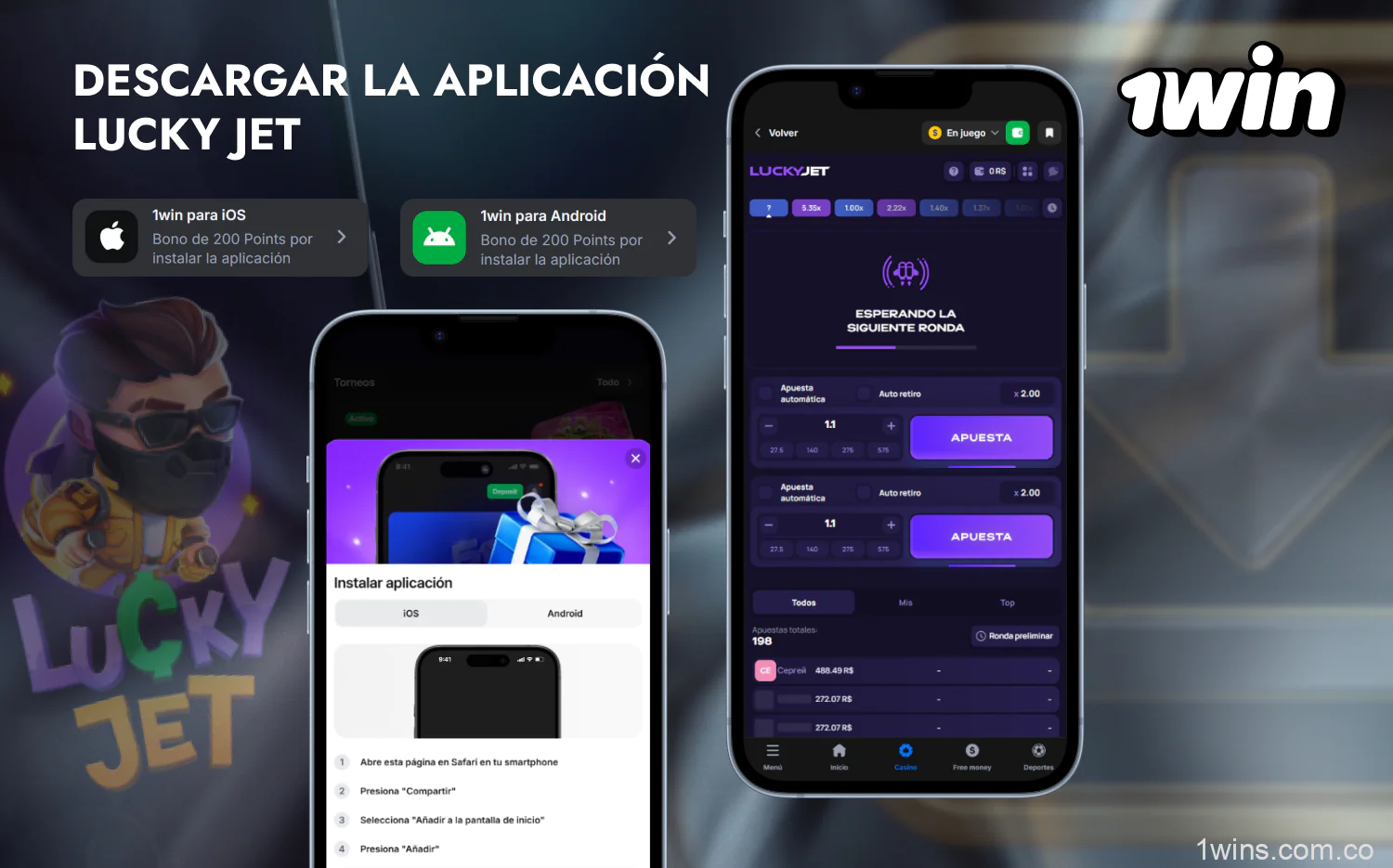 Para jugar a Lucky Jet en tu smartphone, sólo tienes que descargarte la aplicación móvil de 1win, disponible tanto para Android como para iOS
