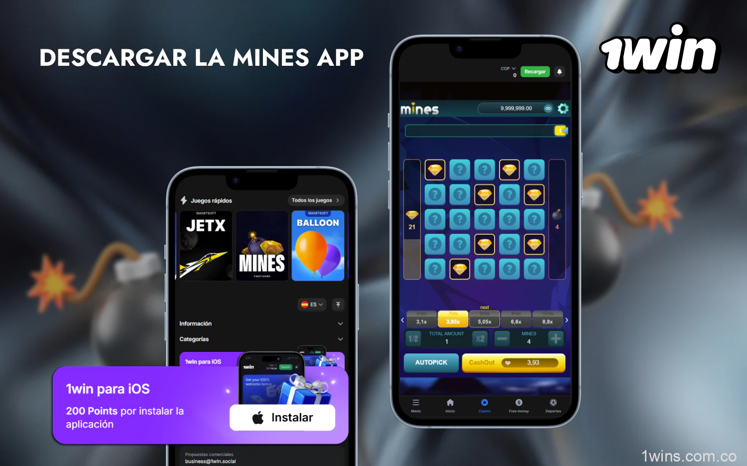 Para jugar a juegos del género de las minas desde el móvil, sólo tiene que descargarse la aplicación 1win, disponible para Android e iOS
