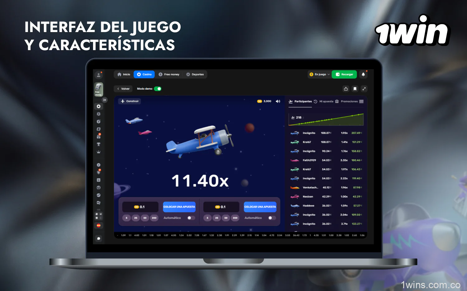 El juego 1win Aviatrix tiene una interfaz única, pero sencilla y directa, que incluso un principiante puede entender