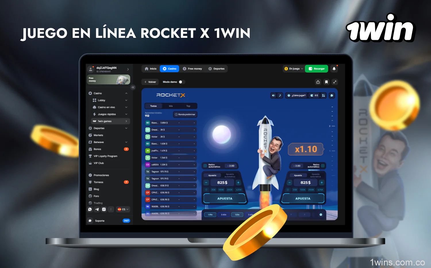 El emocionante juego en línea RocketX está disponible en 1win Casino para todos los usuarios registrados de Colombia
