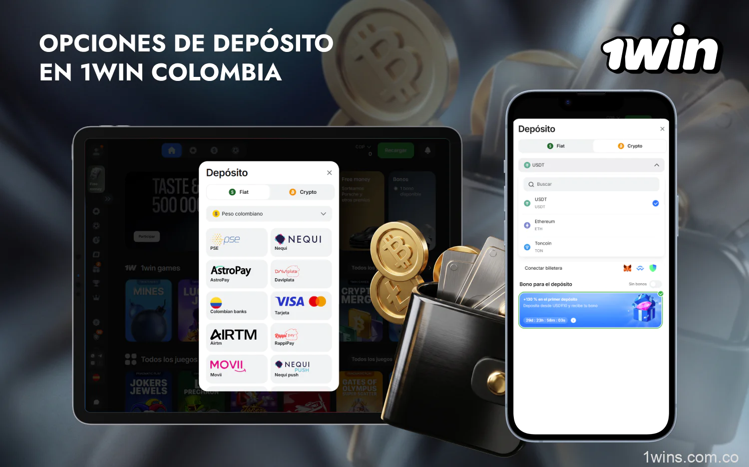 Los usuarios colombianos de 1win disponen de varias opciones de depósito