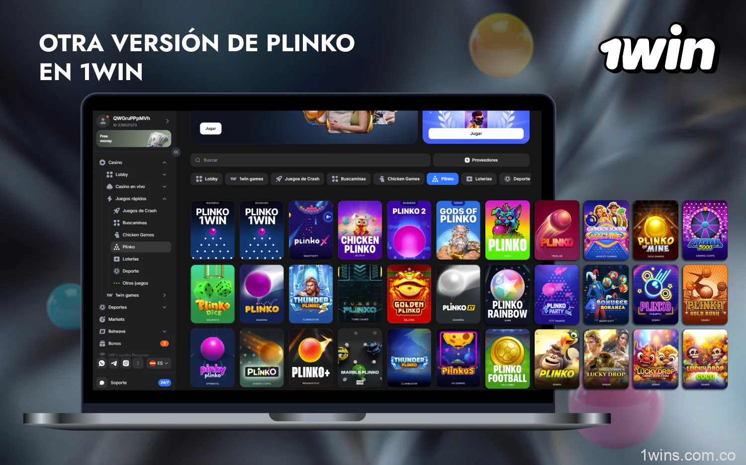 El catálogo de la página web de 1win incluye varias versiones del popular juego colombiano Plinko
