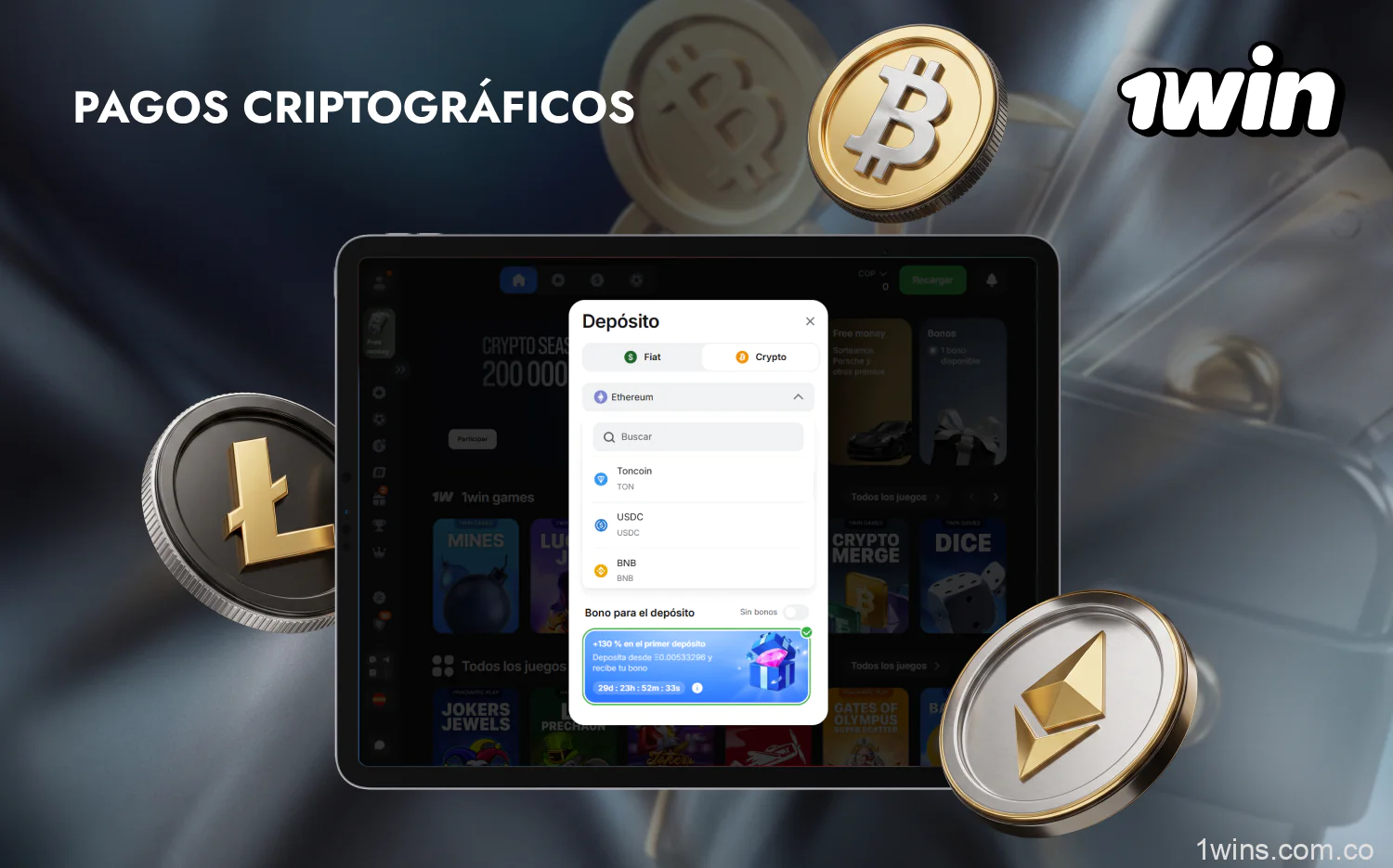 Los usuarios de 1win pueden realizar depósitos con criptomonedas