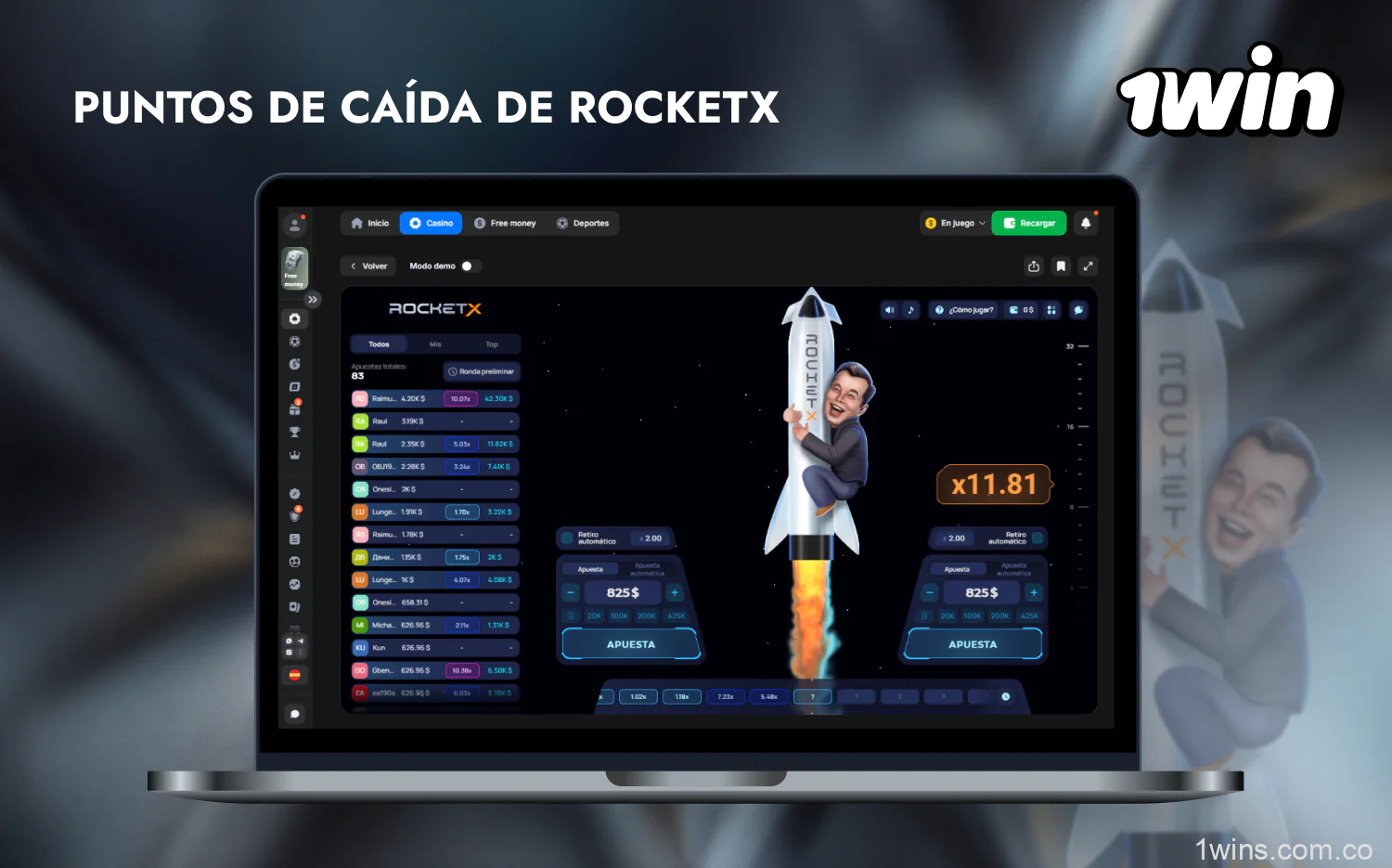 RocketX tiene puntos de caída con multiplicadores variables y sin límite superior
