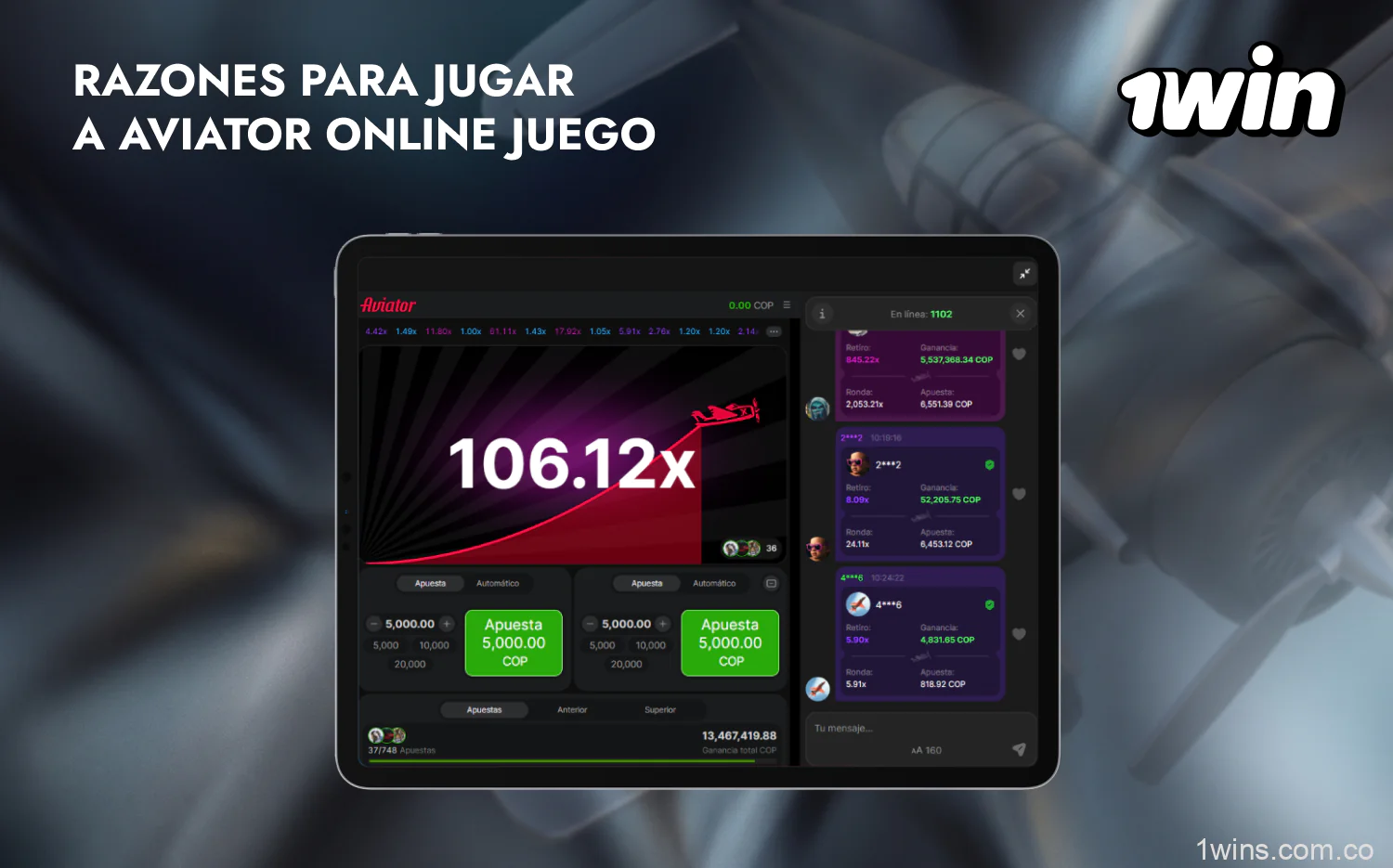 El juego en línea Aviator en 1win tiene muchas ventajas, lo que lo hace muy popular entre los usuarios de Colombia
