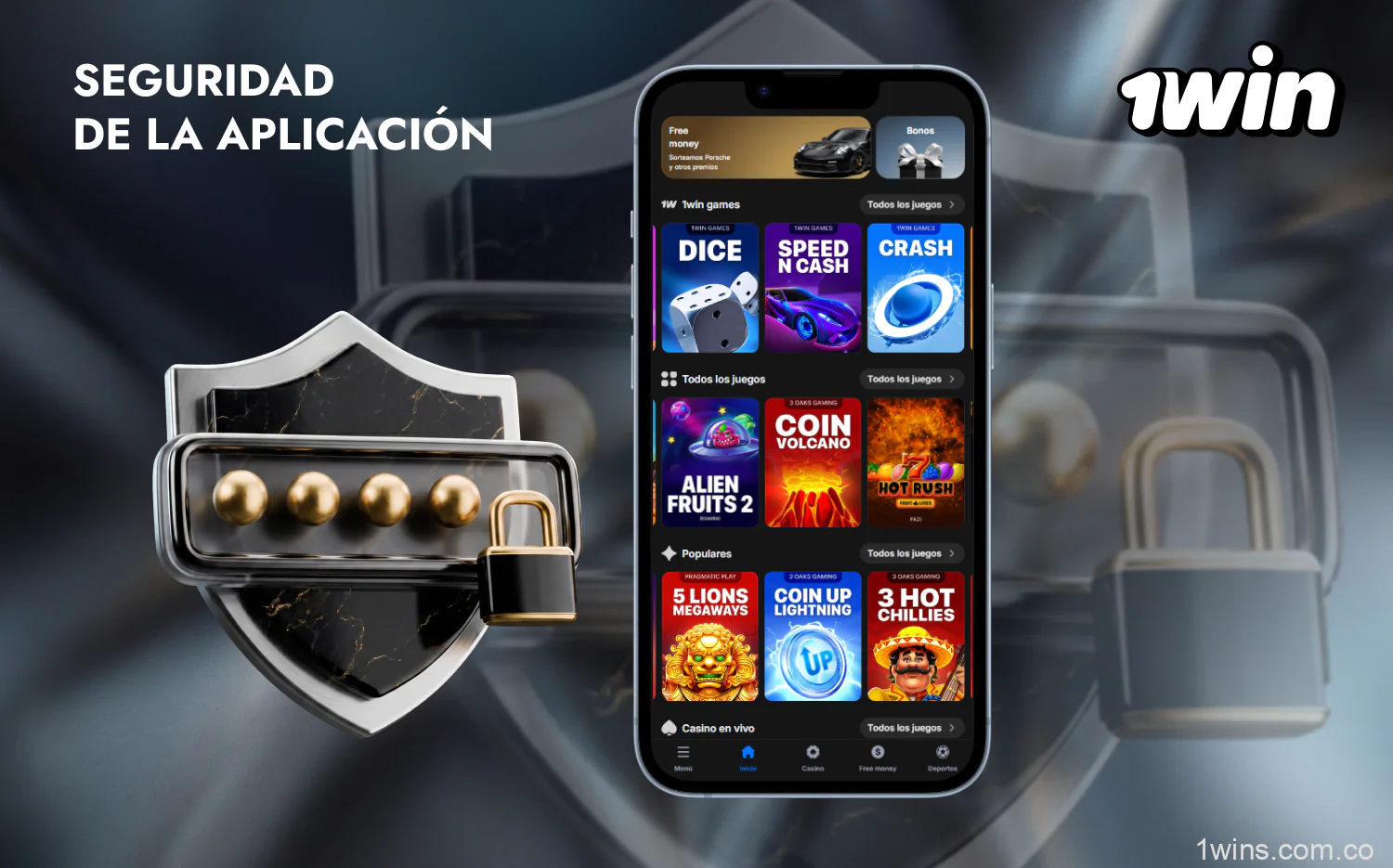 La aplicación 1win cuenta con varios niveles de seguridad, como SSL