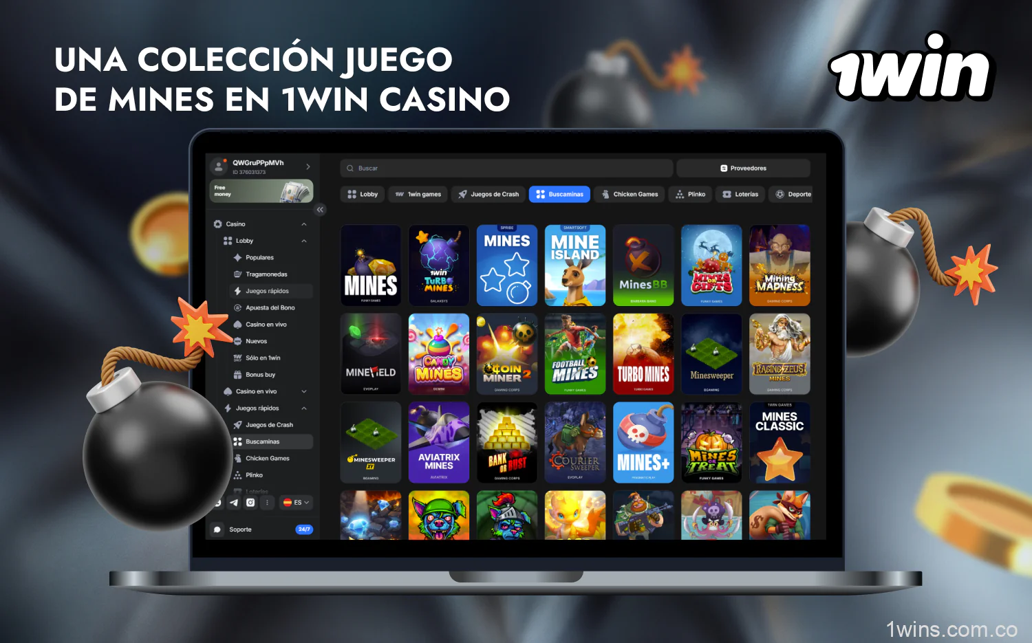 Varios juegos del género de las minas están a disposición de los usuarios colombianos en la plataforma 1win