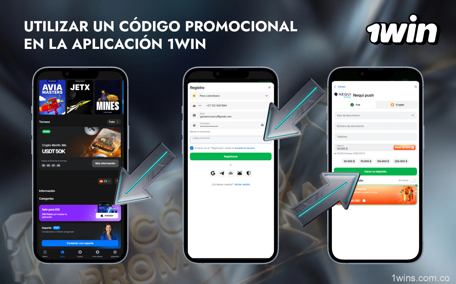 Los usuarios de móviles 1win de Colombia pueden utilizar el código promocional en la aplicación para móviles Android e iOS
